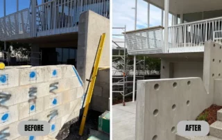 Architectural core drilling in stair wall at Moffat Beach residence Before and After